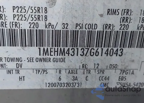 2007 Mercury Montego Premier from USA, damaged, VIN 1MEHM43137G614043